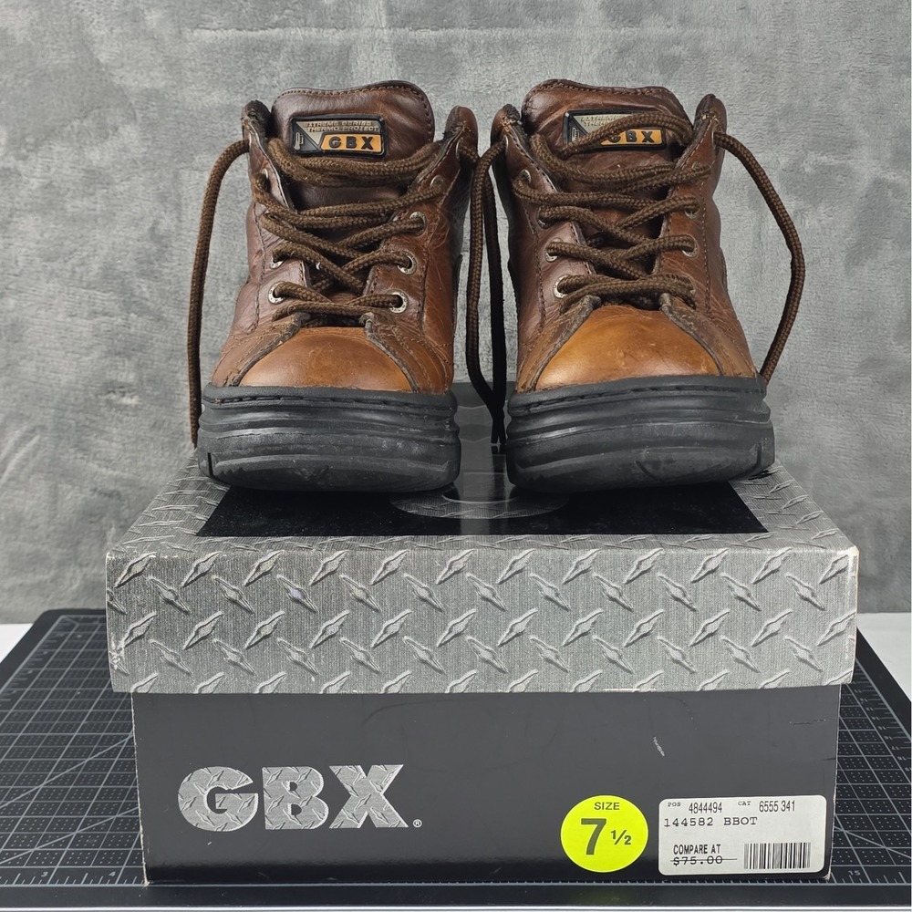 Vintage GBX Men's Boots Brown Leather Lace Up 90's Y2K Chunky W/box Size 7.5